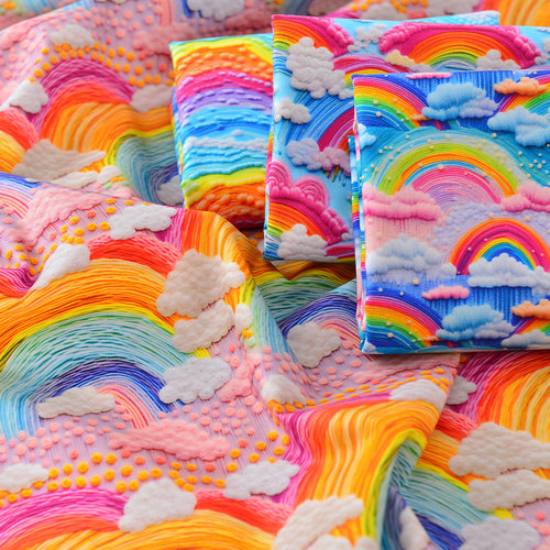 纯棉手工DIY彩虹仿毛线绣布料