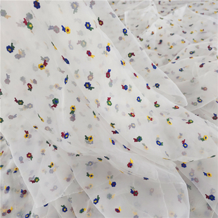 欧根刺绣网布法式复古七彩清新小花刺绣面料连衣裙家居装饰绣花布