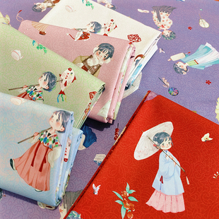 全棉细珠帆汉服唐装少女风手工帆布豆蔻婉儿家居装饰古装背景面料