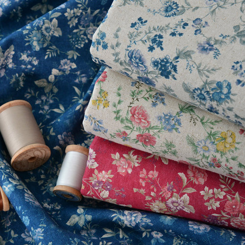 中国风棉麻加厚手工深蓝色印花布