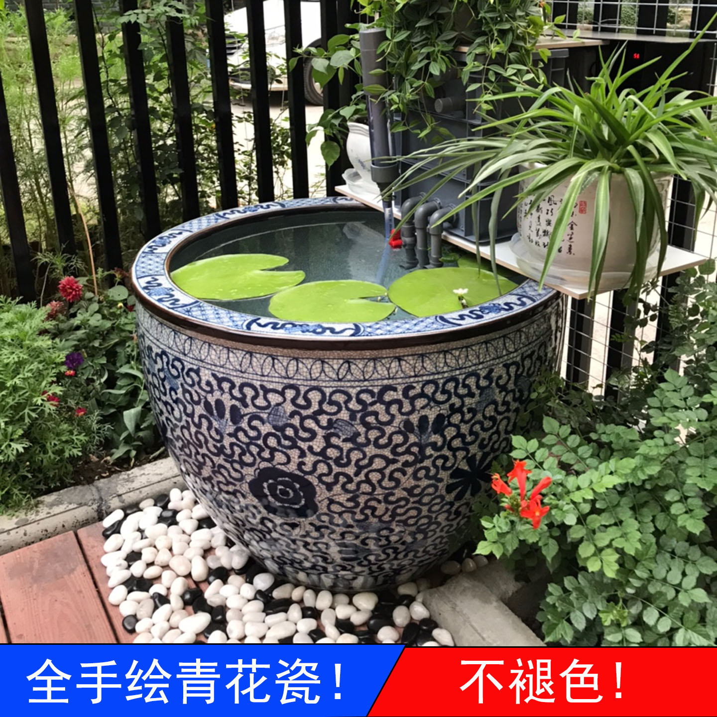景德镇陶瓷水缸鱼缸荷花缸全手绘图片