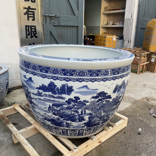景德镇青花瓷陶瓷鱼缸睡莲荷花盆缸室外大号户外庭院鱼缸大缸水缸