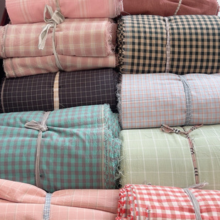 薄款纯棉色织水洗棉刀口布DIY拼接床单被罩床品微瑕疵布边不齐