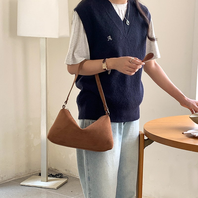 麂皮绒单肩腋下包小众设计手提包