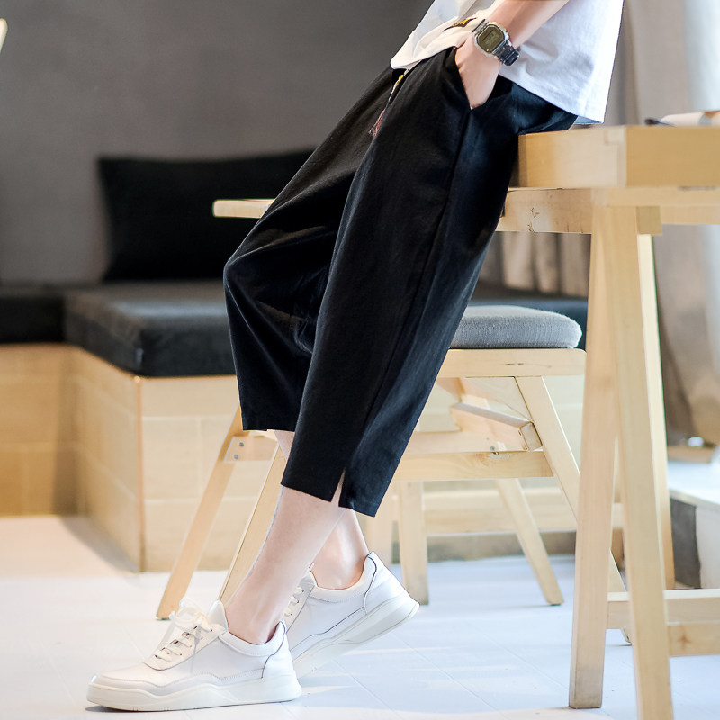 风夏季棉麻七分裤男宽松纯色7休闲裤2025新款A266-1-K61-P35，男装牛仔裤，电商A266-1