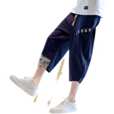 亚麻七分裤男宽松2025夏季男装风休闲裤棉麻A266-1-K40-P35，男装牛仔裤，电商A266-1