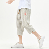 棉麻风七分裤男抽绳刺绣波点男装休闲裤夏季A266-1-K84-P50，男装牛仔裤，电商A266-1