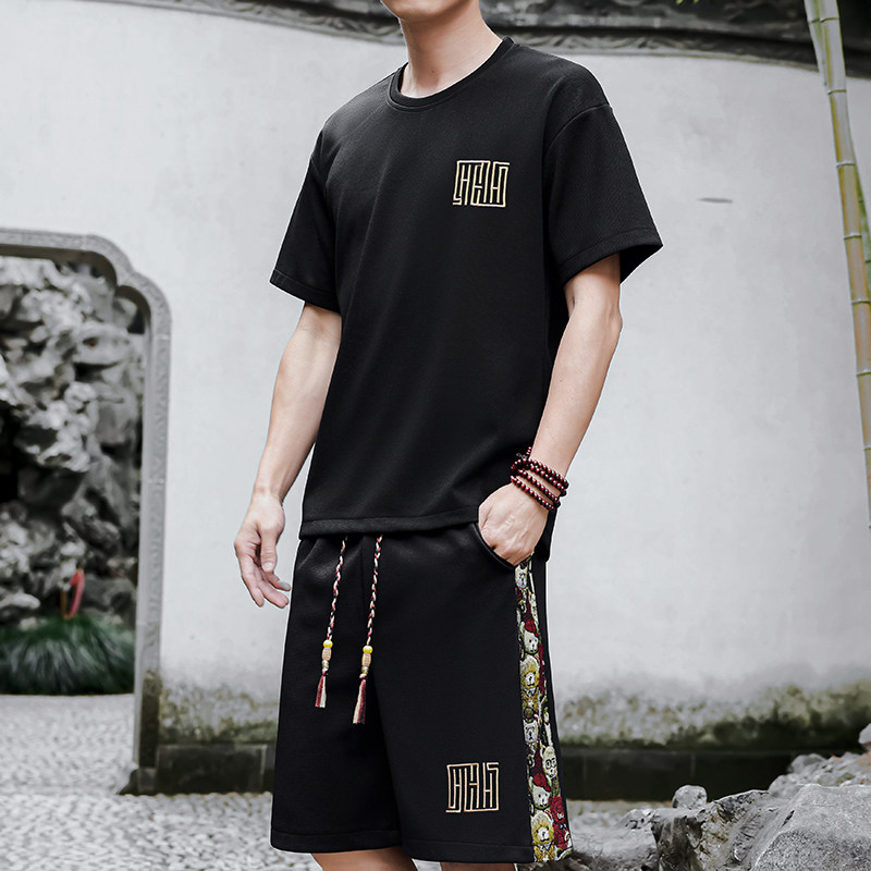 夏天刺绣运动套装男休闲短裤风A266-1-TZ7707-P45特批控78,男装休闲套装,电商A266-1
