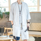 夏季风一套亚麻两件套短裤盘扣复古男装A266-1-TZ4958-P75，男装牛仔裤，电商A266-1