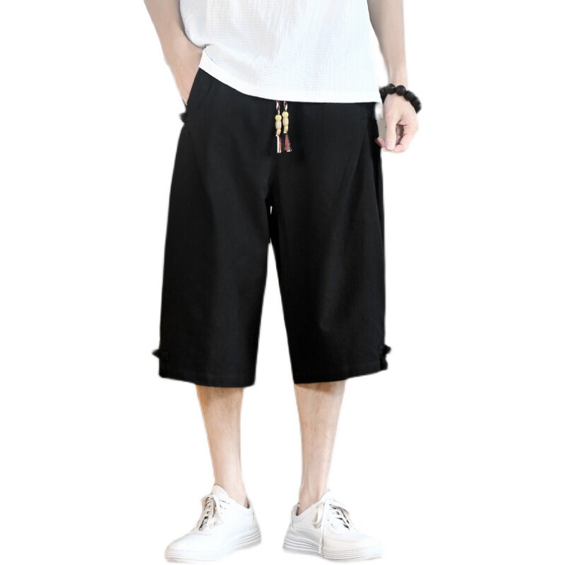 棉麻风七分裤男抽绳盘扣纯色棉麻休闲裤夏季A266-1-K87-P40,男装牛仔裤,电商A266-1