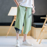 亚麻七分裤男宽松2025夏季男装风休闲裤棉麻A266-1-K40-P35，男装牛仔裤，电商A266-1