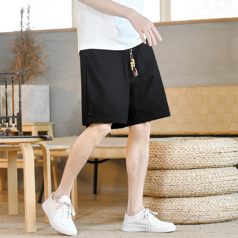 棉麻风短裤男抽绳盘扣纯色棉麻中裤休闲裤夏季A266-1-K86-P35，男装牛仔裤，电商A266-1