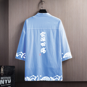 夏季风衬衫男宽松印花大码和服寸衣男装宽松A266-1-F58-P40图片