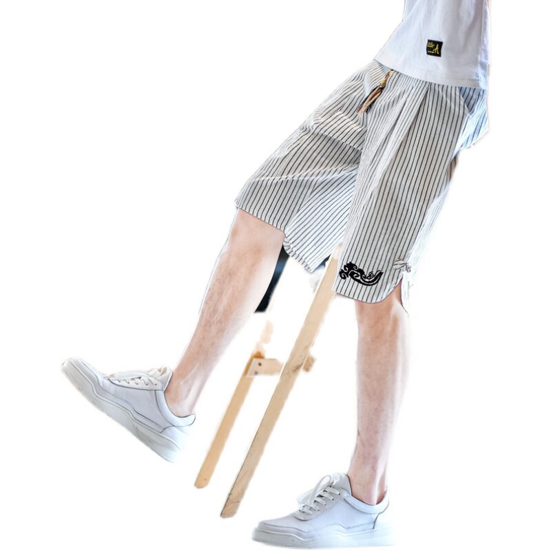 夏季刺绣棉麻短裤男宽松风休闲裤抽绳2026新款A266-1-K59-P40,男装牛仔裤,电商A266-1