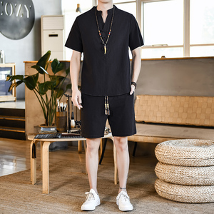 夏季风立套装男大码宽松小V口盘扣两件套A266-1-TZ6288-P60图片