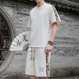 风刺绣休闲运动套装男一套短裤A266-1-T9907-P47特批控78图片