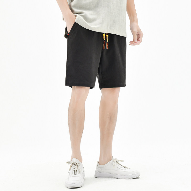 棉麻风短裤男抽绳纯色棉麻男装复古休闲裤夏季A266-1-K88-P35图片