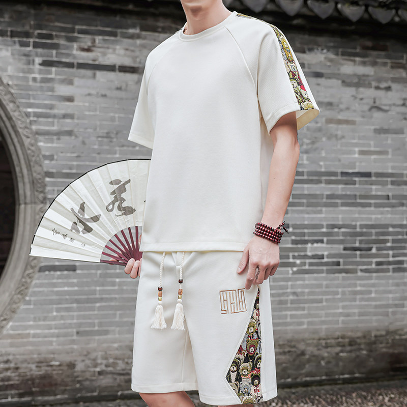 男士刺绣休闲运动套装短袖一套风A266-1-TZ9958-P50特批控78,男装休闲套装,电商A266-1