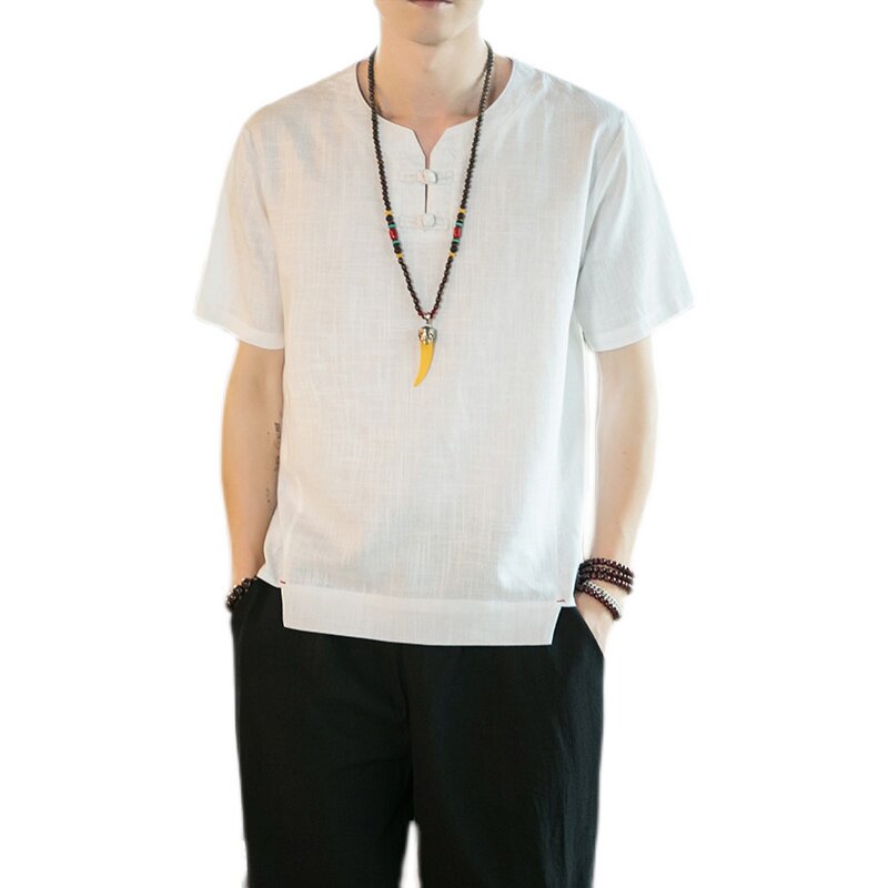 夏季棉麻T恤男大码宽松纯色圆领亚麻上衣风A266-1-T156-P40,男装T恤,电商A266-1