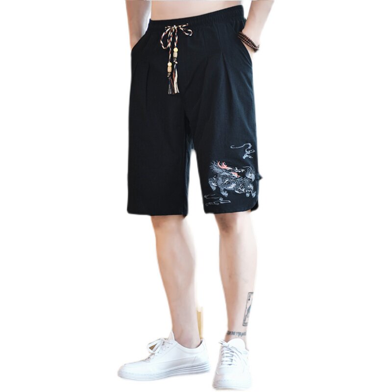 刺绣麒麟短裤男韩版休闲复古男装直筒风中裤子A266-1-K53-P40,男装牛仔裤,电商A266-1
