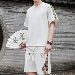 男士刺绣休闲运动套装短袖一套风A266-1-TZ9958-P50特批控78图片