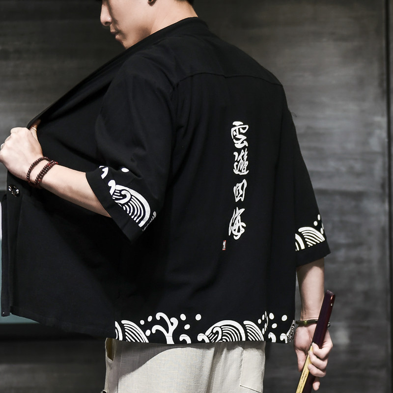 棉麻风男装T恤男圆领宽松汉服盘扣夏季青年A266-1-F58-P40,男装T恤,电商A266-1