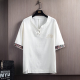 棉麻T恤男圆领宽松拼接文化风A266-1-T187-P40注T187=T157，男装T恤，电商A266-1