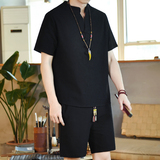 夏季风立套装男大码宽松小V口盘扣两件套A266-1-TZ6288-P60，男装休闲套装，电商A266-1