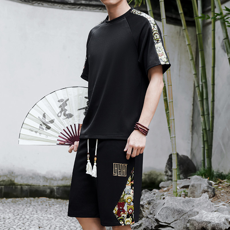 男士刺绣休闲运动套装短袖一套风A266-1-TZ9958-P50特批控78图片