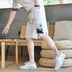 休闲直筒风中裤子复古男装刺绣麒麟短裤男韩版A266-1-K53-P40图片