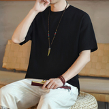 棉麻风男装圆领宽T恤男松波点透气夏季青年A266-1-T40-P25，男装T恤，电商A266-1