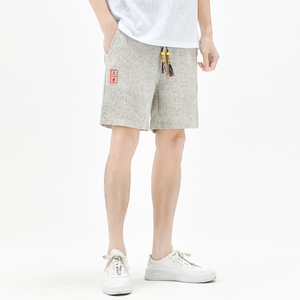 棉麻风短裤男抽绳波点刺绣男装复古休闲裤夏季A266-1-K83-P45图片