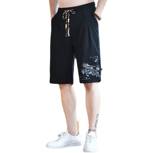 休闲直筒风中裤子复古男装刺绣麒麟短裤男韩版A266-1-K53-P40图片
