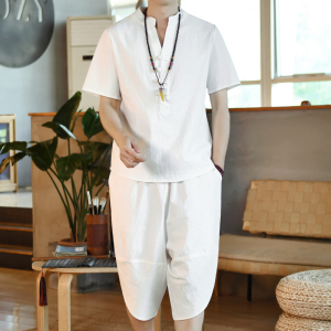 夏季风立领套装男大码宽松小V口盘扣两件套A266-1-TZ6289-P70图片