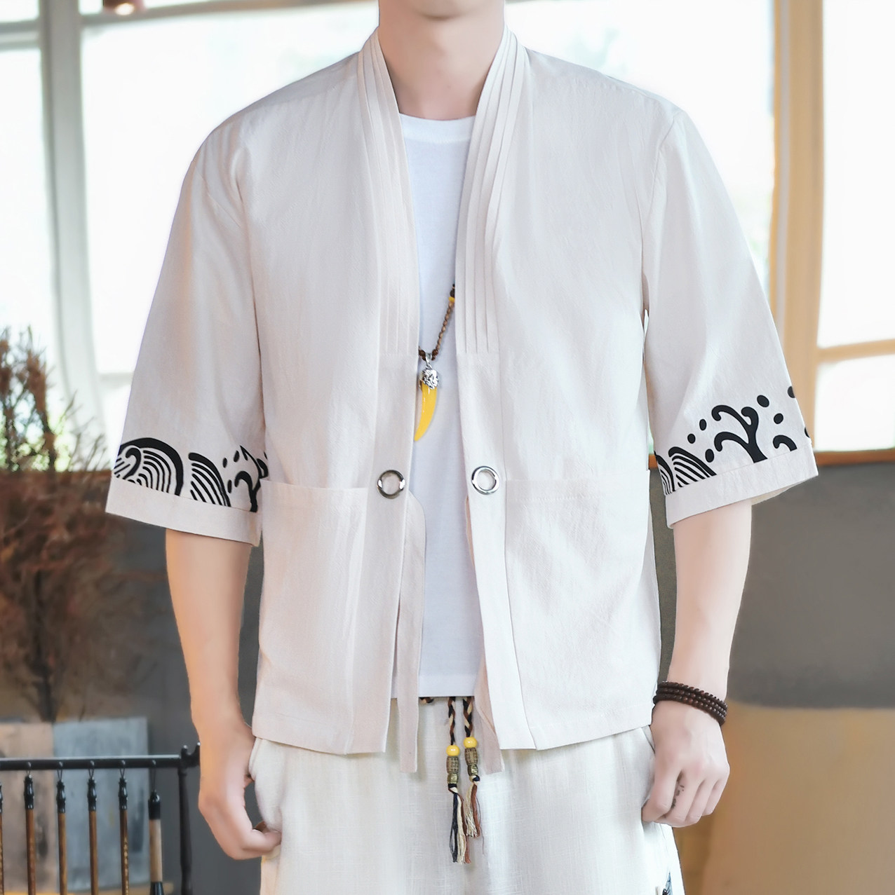 夏季夹克风外套宽松开衫休闲棉麻2026新款印花A266-1-F58-P40,男装夹克,电商A266-1