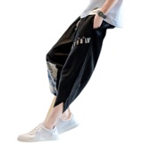 夏季亚麻拼接七分裤男大码7分中裤子宽松风A266-1-K51-P35，男装牛仔裤，电商A266-1