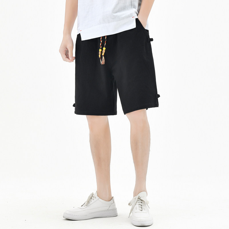 棉麻风短裤男抽绳纯色男装复古休闲裤盘扣夏季A266-1-K86-P35,男装牛仔裤,电商A266-1