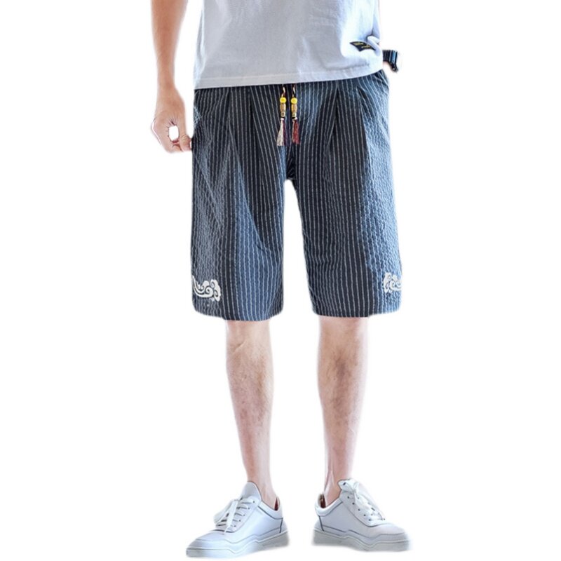抽绳风刺绣短裤男风休闲裤盘扣复古夏季A266-1-K59-P40,男装牛仔裤,电商A266-1