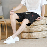刺绣风棉麻短裤男抽绳青年波点中裤裤子A266-1-K83-P45，男装牛仔裤，电商A266-1