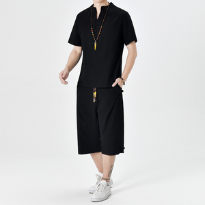 夏季风青年套装男大码宽松小V口盘扣两件套A266-1-TZ6287-P65图片