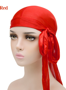 欧美热销男女仿真丝长尾头巾帽 户外头巾丝绸海盗帽 silky durag