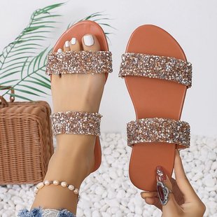 Flat bottom slippers for women's sandals 大码欧美平底凉拖鞋