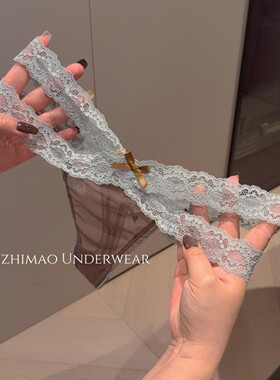 性感蕾丝透气镂空蕾丝边薄款丁字裤女低腰蝴蝶结细带无痕T字内裤