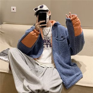 日系潮牌宽松保暖情侣棉服防寒羊羔绒外套 恶魔两面穿棉衣男秋冬季
