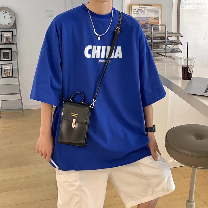 短袖男生潮牌潮流简约百搭港风t恤纯棉中国印花宽松ins夏季上衣服