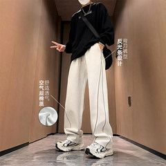 2024反光条纹裤子男款秋季潮牌高级感美式运动卫裤宽松休闲直筒裤