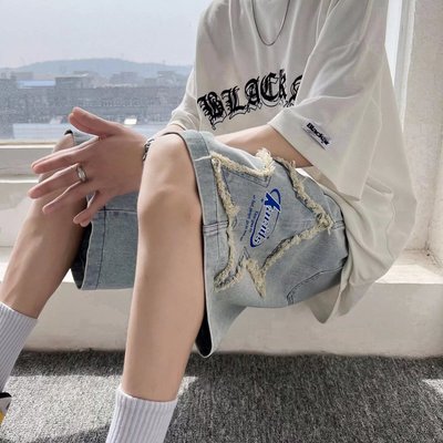 休闲牛仔短裤男夏季薄款潮牌ins高街美式水洗设计感小众五分裤子