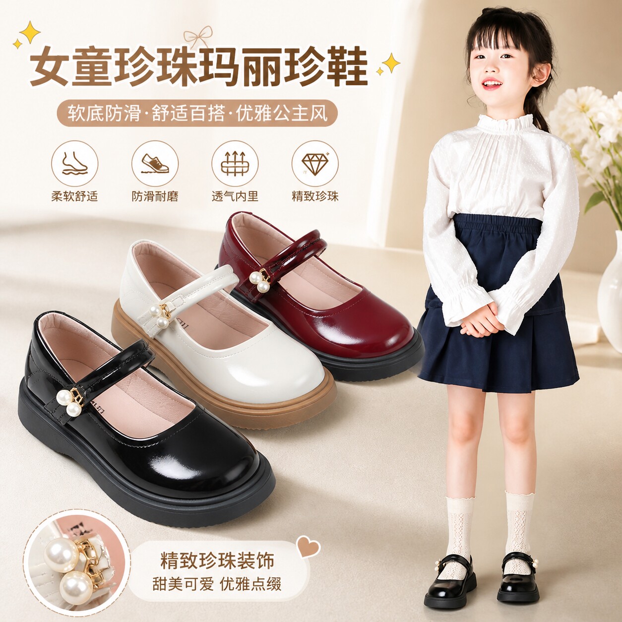 女童玛丽珍软底公主单鞋