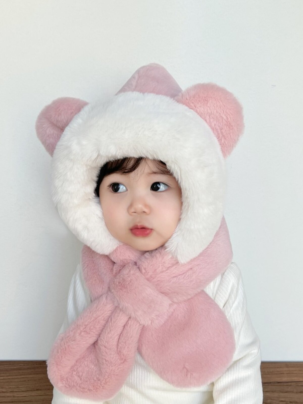 宝宝帽子2023新款冬季儿童围巾一体婴儿护耳帽秋季女童男孩围脖