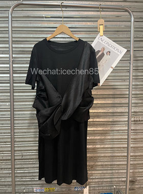 2025新款上架 素夏suda纯色假两件不规则短袖连衣裙女休闲百搭裙